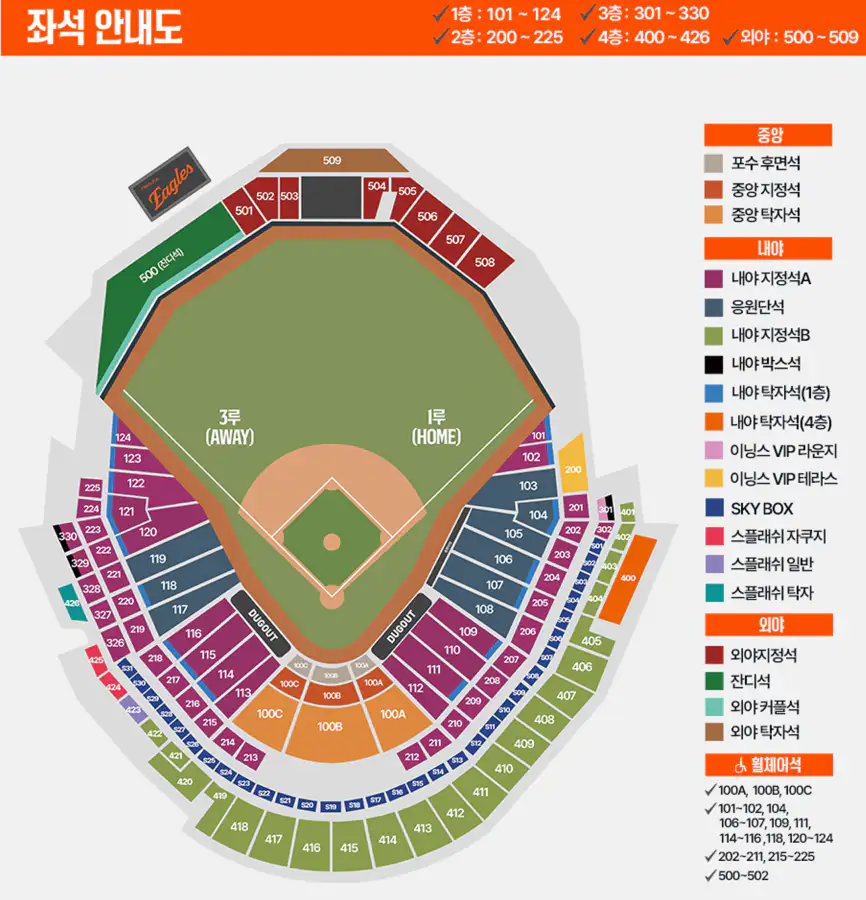 대전 한화생명볼파크 좌석 배치도