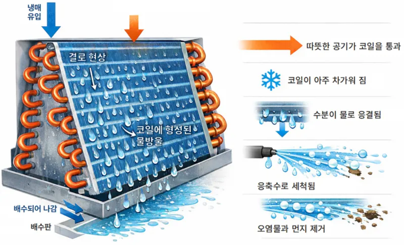에어컨 열교환기 냉방세척 작동 원리