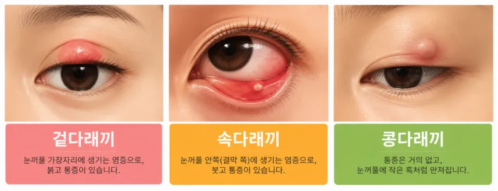 겉다래끼 속다래끼 콩다래끼 종류 비교