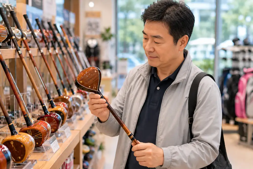 파크골프채 추천_골프 클럽을 살펴보는 남성