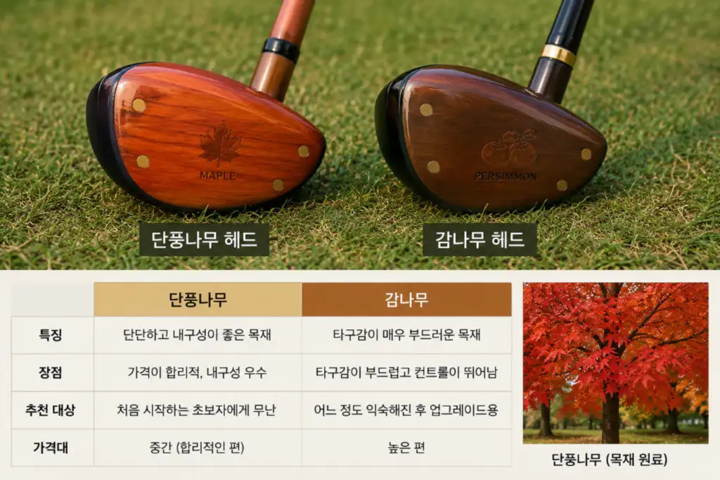 파크골프채 단풍나무 vs 감나무 클럽 헤드 비교