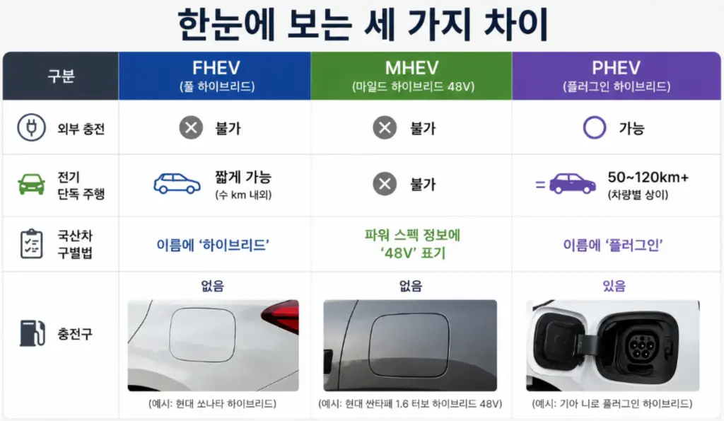 fhev mhev phev 차이 한눈에 비교