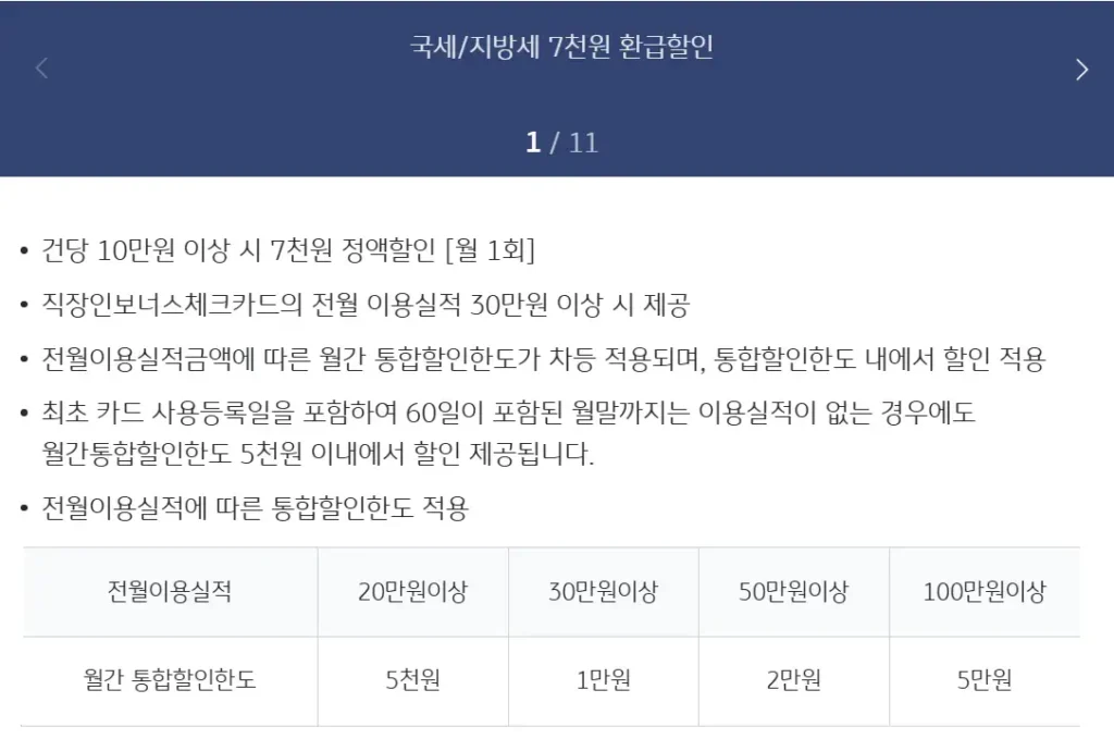 국세·지방세 7,000원 환급할인 상세 조건