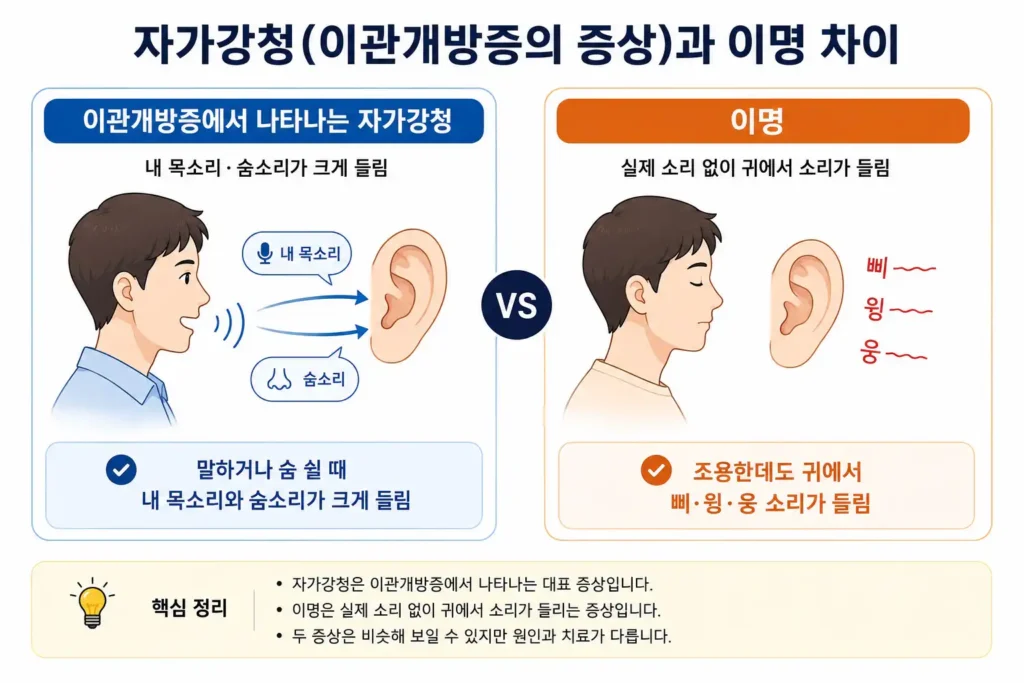 이관개방증에서 나타나는 자가강청과 이명 차이