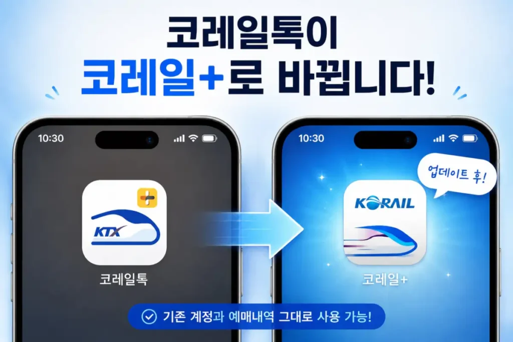 코레일톡 업데이트 후 코레일플러스로 앱 아이콘이 바뀐 모습