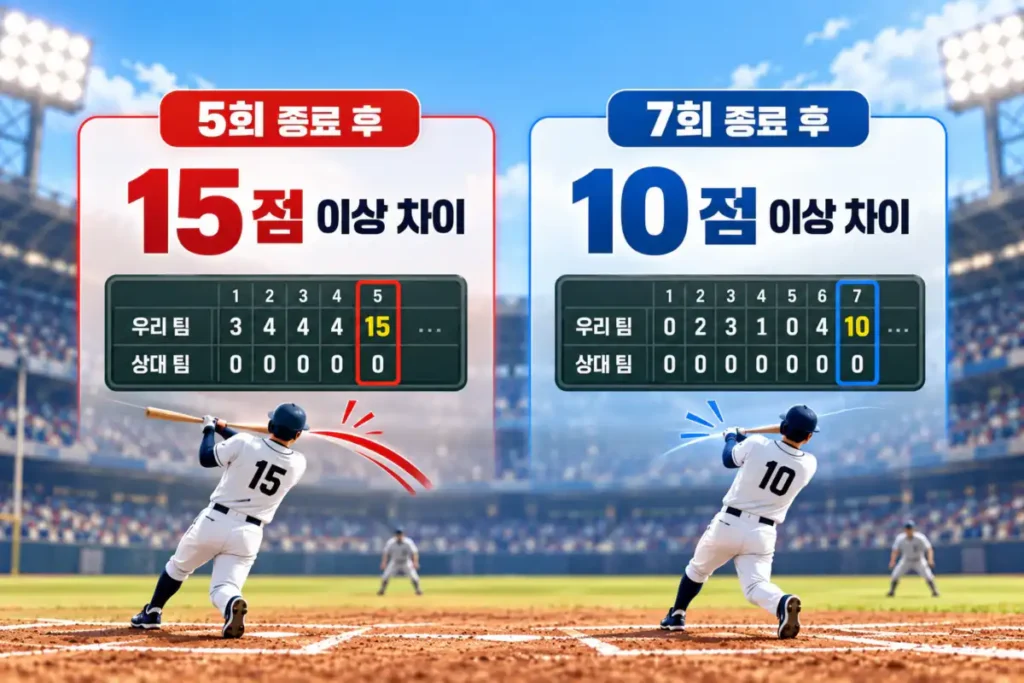 2026 아시안게임 야구 콜드게임 5회 15점 차, 7회 10점 차 기준