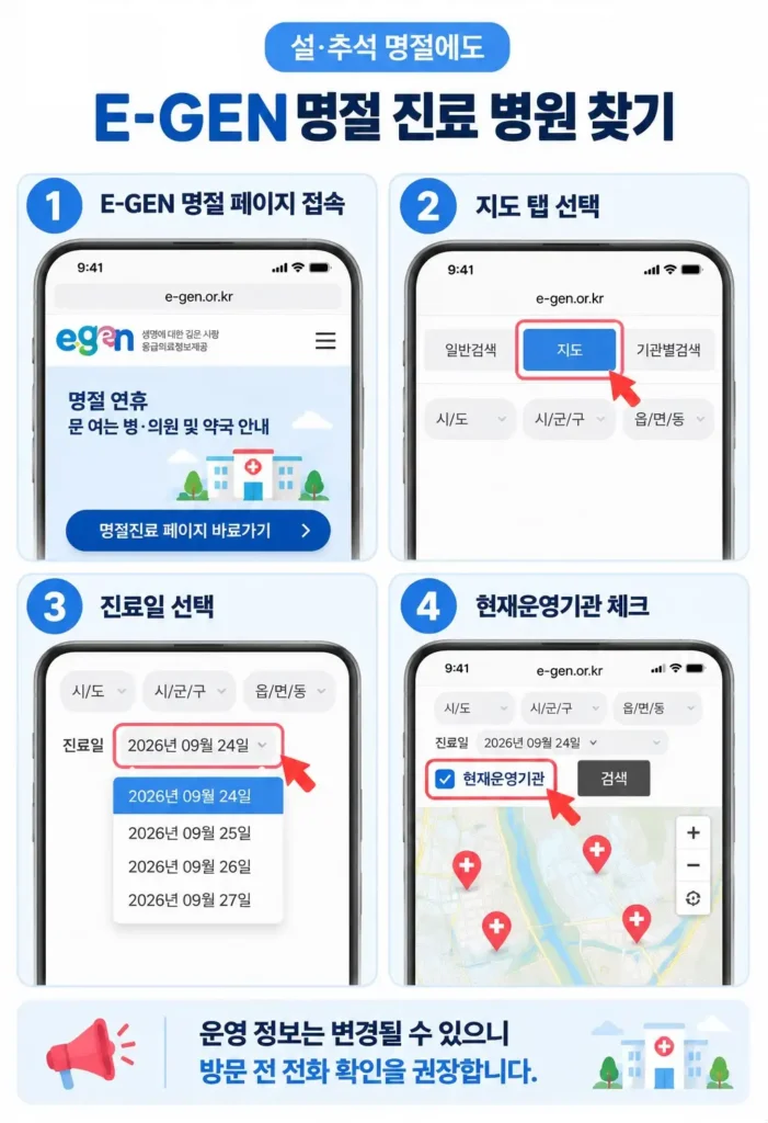 E-GEN 명절 진료 병원 찾기 이용 방법