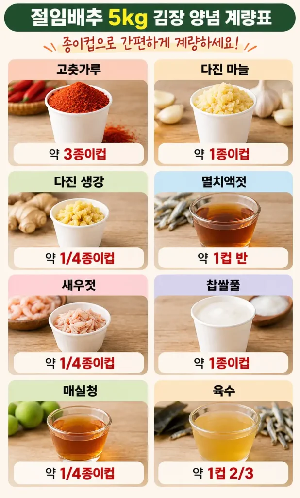 절임배추 5kg 김장 양념 계량표